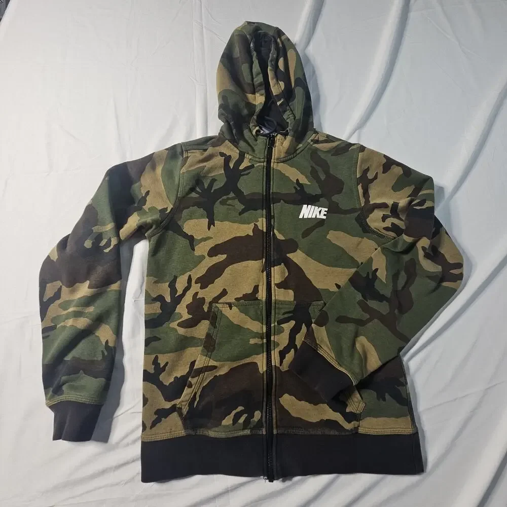 Nike Mens Camo Full Zip Hoodie Woodland Camouflage Sweatshirt Jacket Small